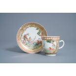 A Chinese export porcelain cup and saucer with Orpheus and his lyre, Qianlong