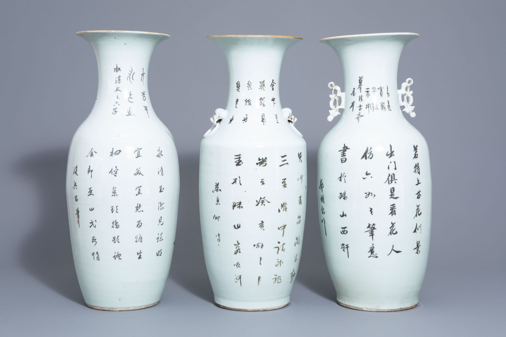 Three Chinese famille rose vases with different designs, 19th/20th C. - Image 3 of 6