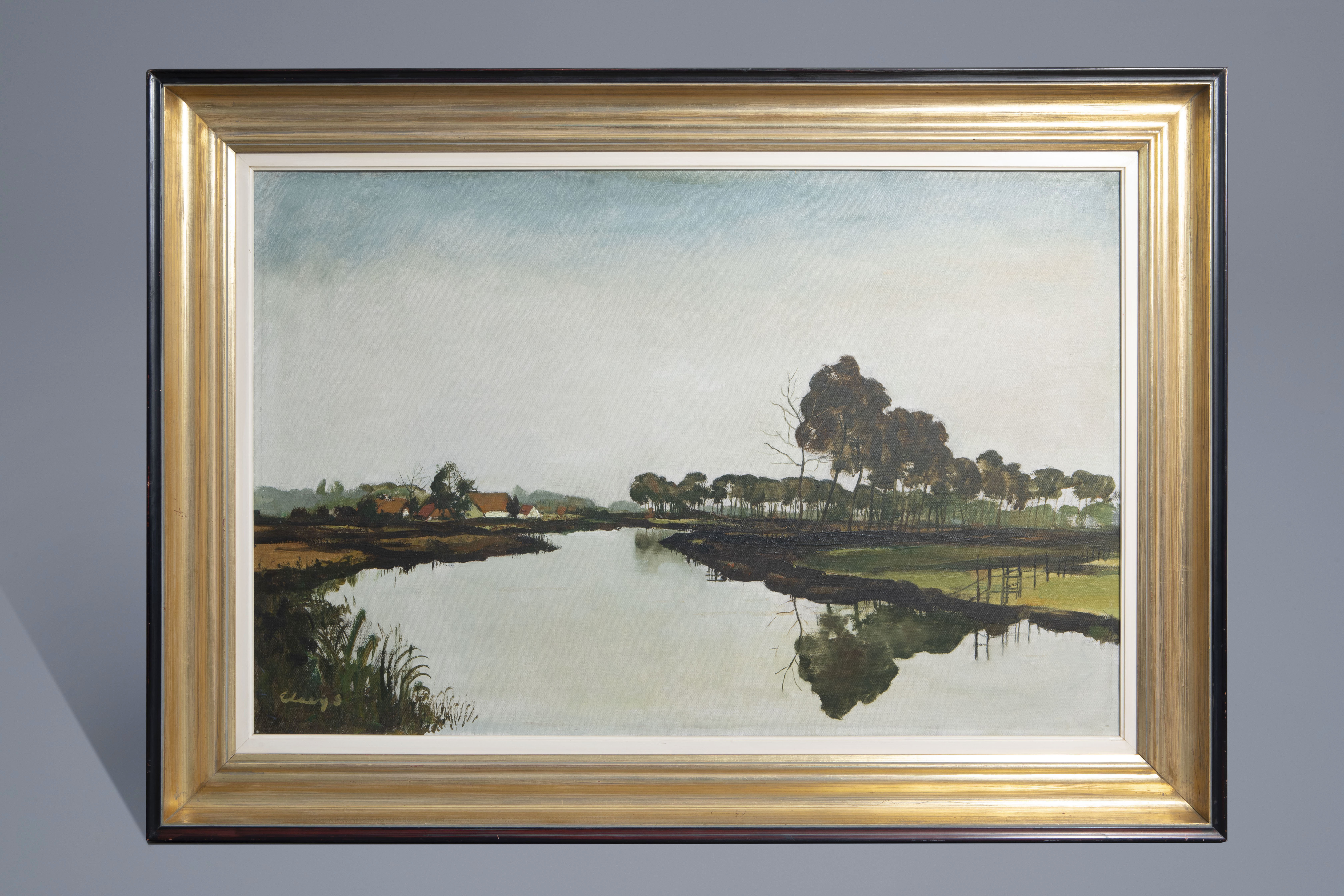Albert Claeys (1889-1967): A Leie landscape, oil on canvas, with accompanying monograph - Image 3 of 7