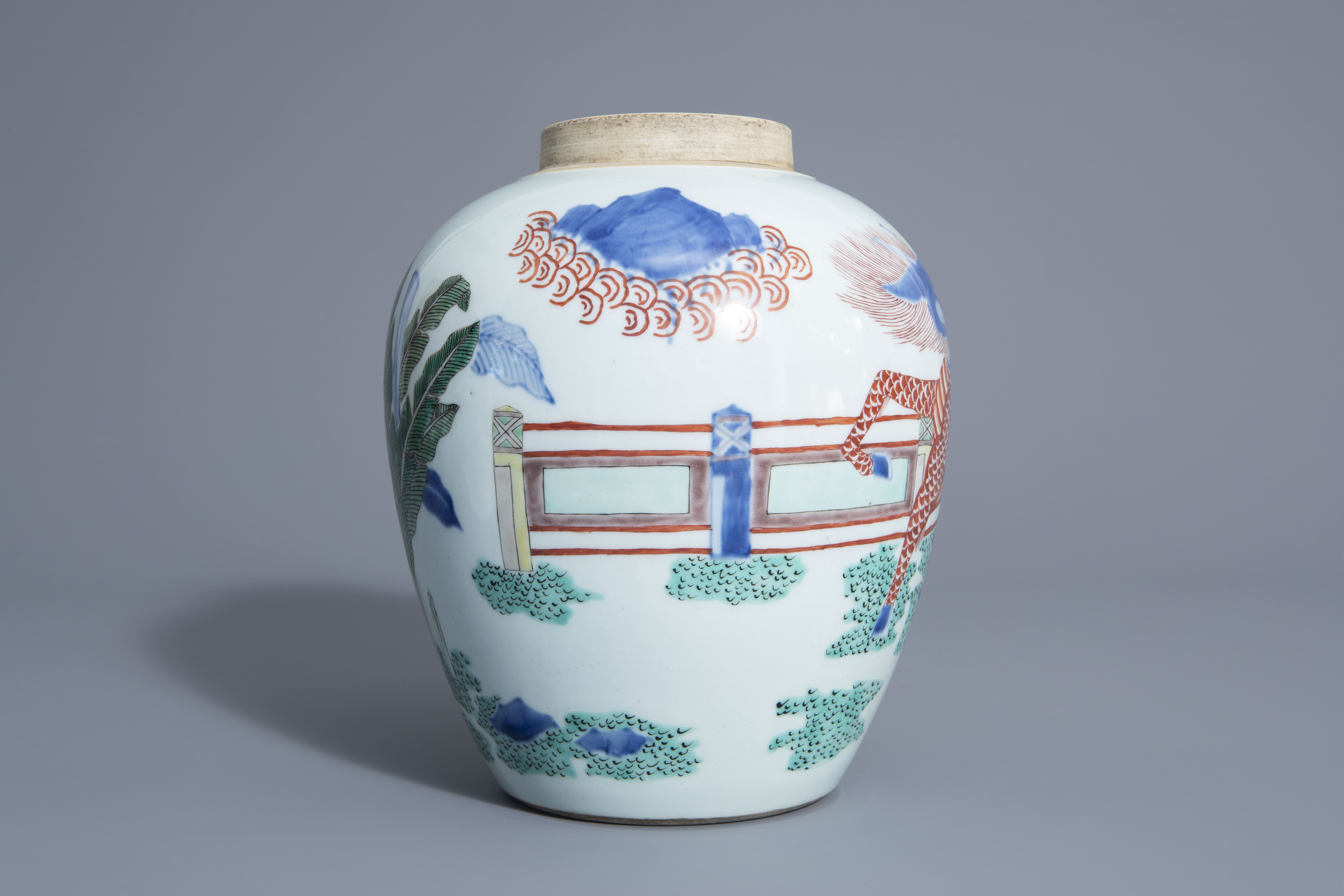 A Chinese wucai vase with a qilin, 20th C. - Image 3 of 7