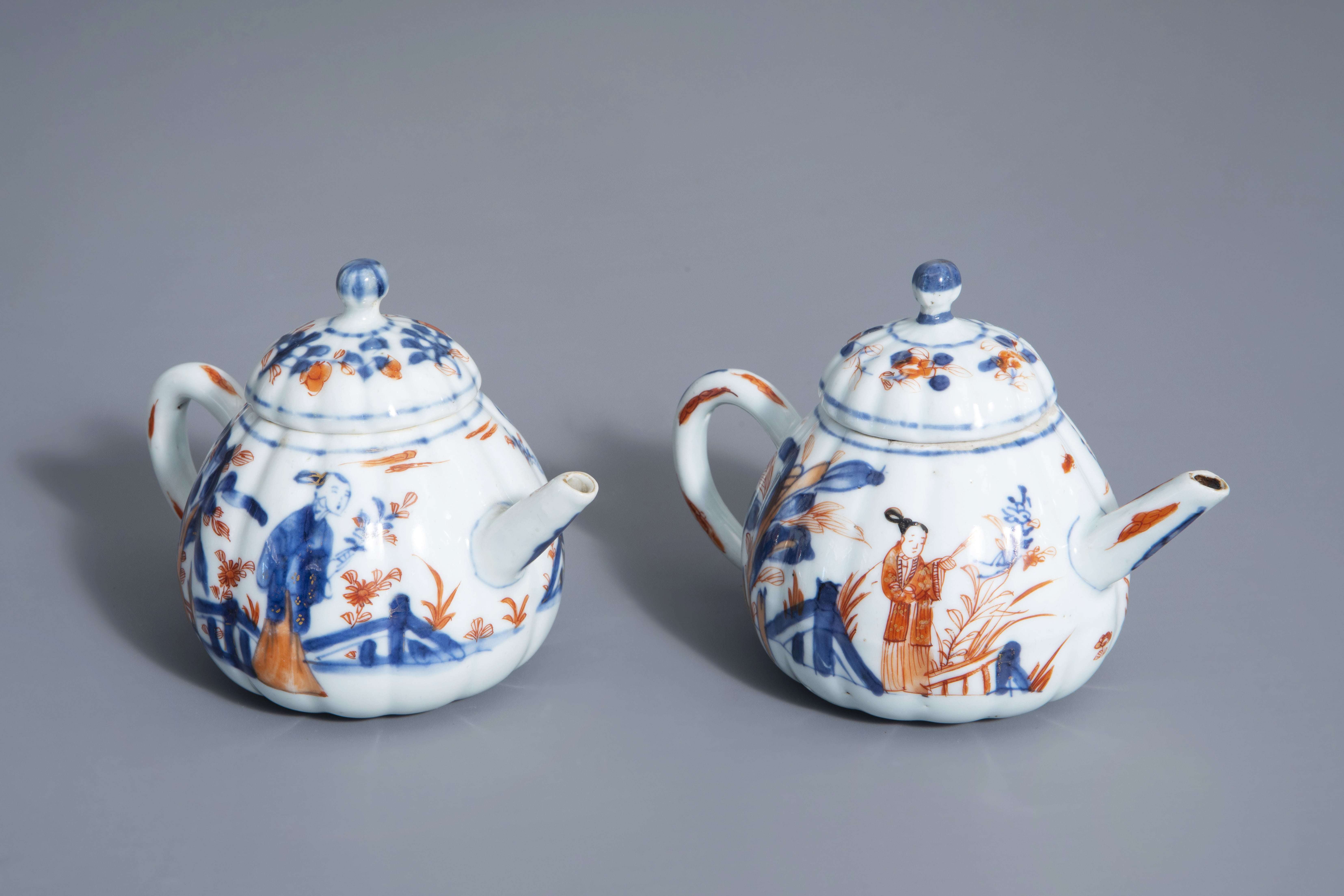 A pair of Chinese Imari style teapots and covers with 'Long Eliza', Kangxi