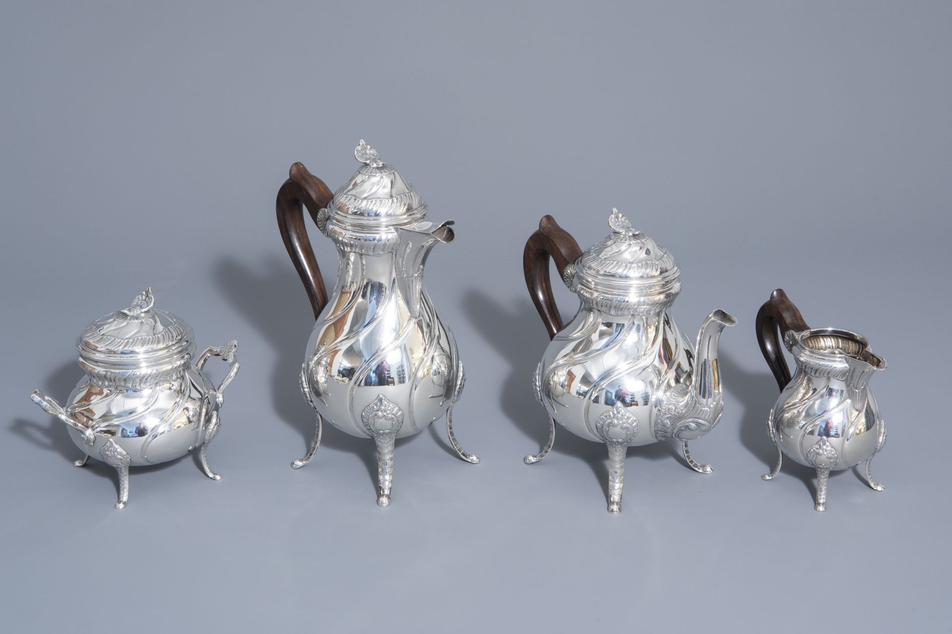 A four-piece Rococo revival silver coffee and tea set, 800/000, 20th C.