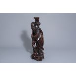 A large Chinese wooden figure of Shou Lao, 19th/20th C.