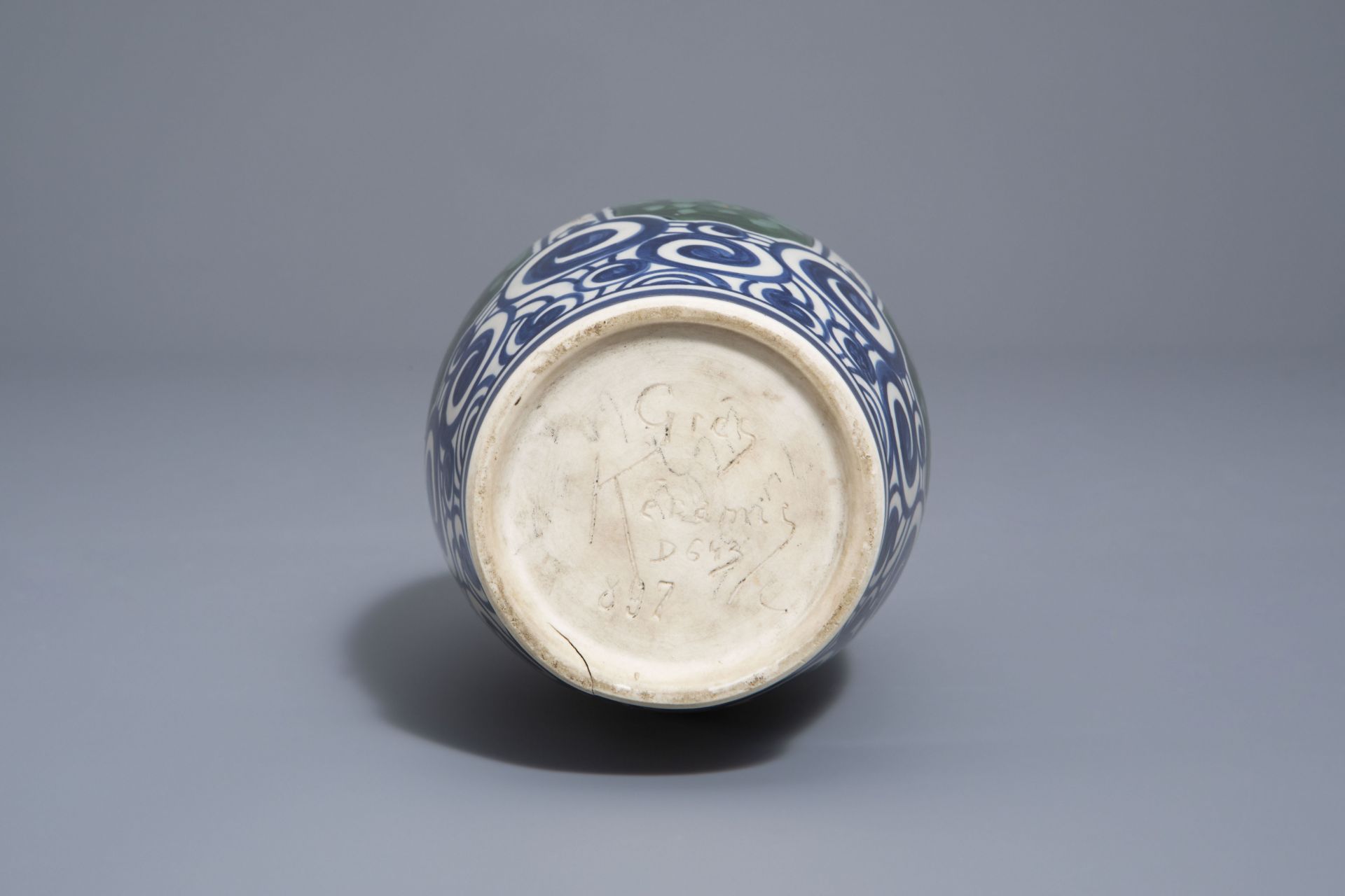 A polychrome Art Nouveau stoneware vase, Charles Catteau for Boch KŽramis, first half 20th C. - Image 6 of 7