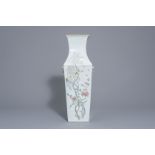 A Chinese square famille rose vase with birds on blossoming branches, 19th/20th C.