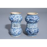 Two Italian blue and white maiolica albarelli with floral design, Venice, about 1600