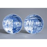 Two Chinese blue and white 'Romance of the Western Chamber' plates, Yongzheng