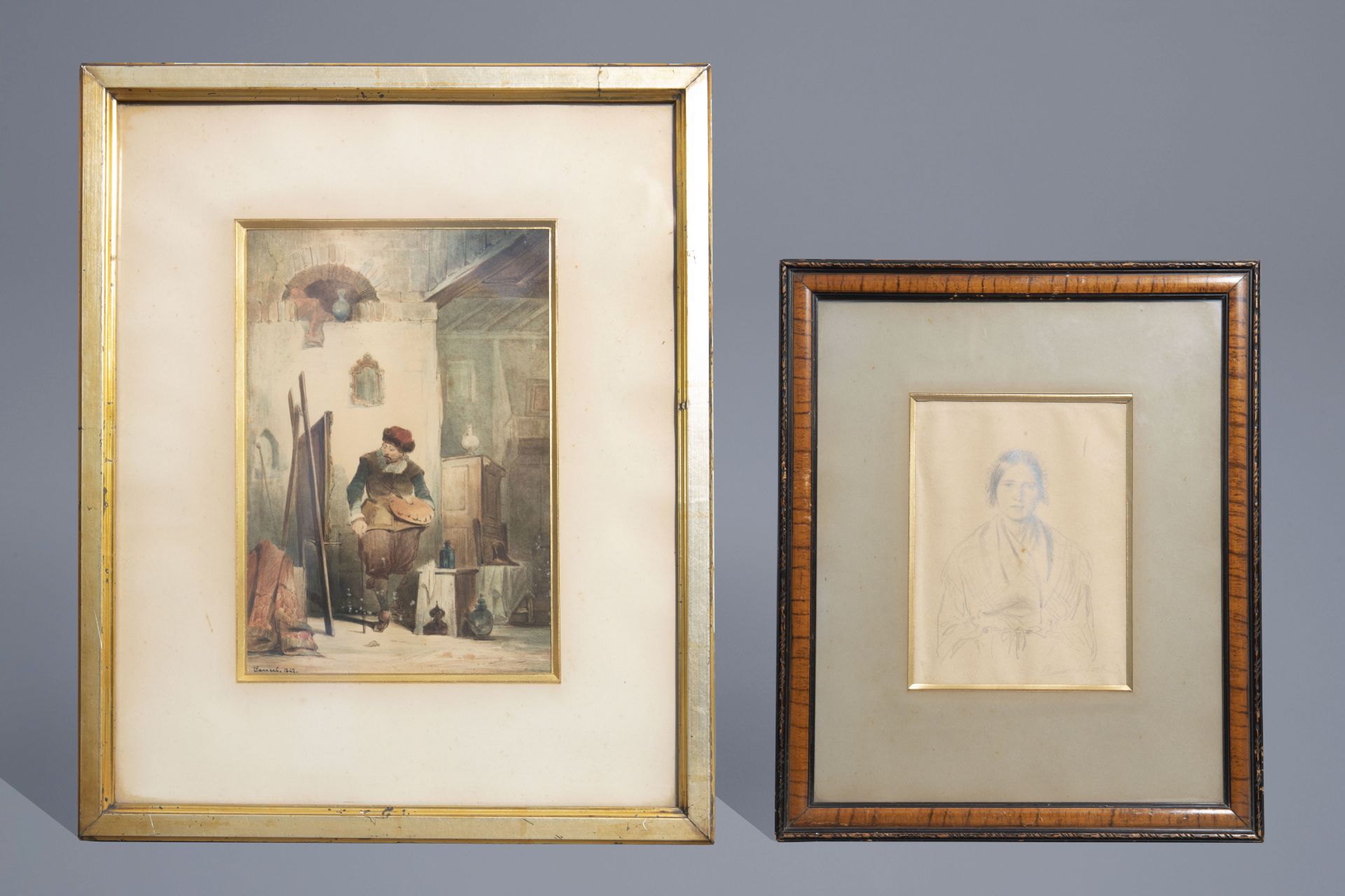 ThŽodore-Joseph Canneel (1817-1892): The painter at work, 1842 & Xavier De Cock (1818-1896): A lady