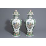 A pair of Samson porcelain Chinese famille verte style vases and covers, Paris, 19th C.