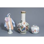 A Chinese famille verte crackle vase, a famille rose figure and a jar, 20th C.