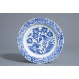 A Japanese blue and white plate with phoenixes on blossoming branches, Edo, 18th C.