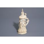 A German ivory mug & cover or tankard with a mythological 'Bacchanalia' scene , second half 19th C.