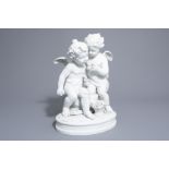 In the manner of Auguste Moreau (1834-1914): Loving putti, biscuit, 20th C.