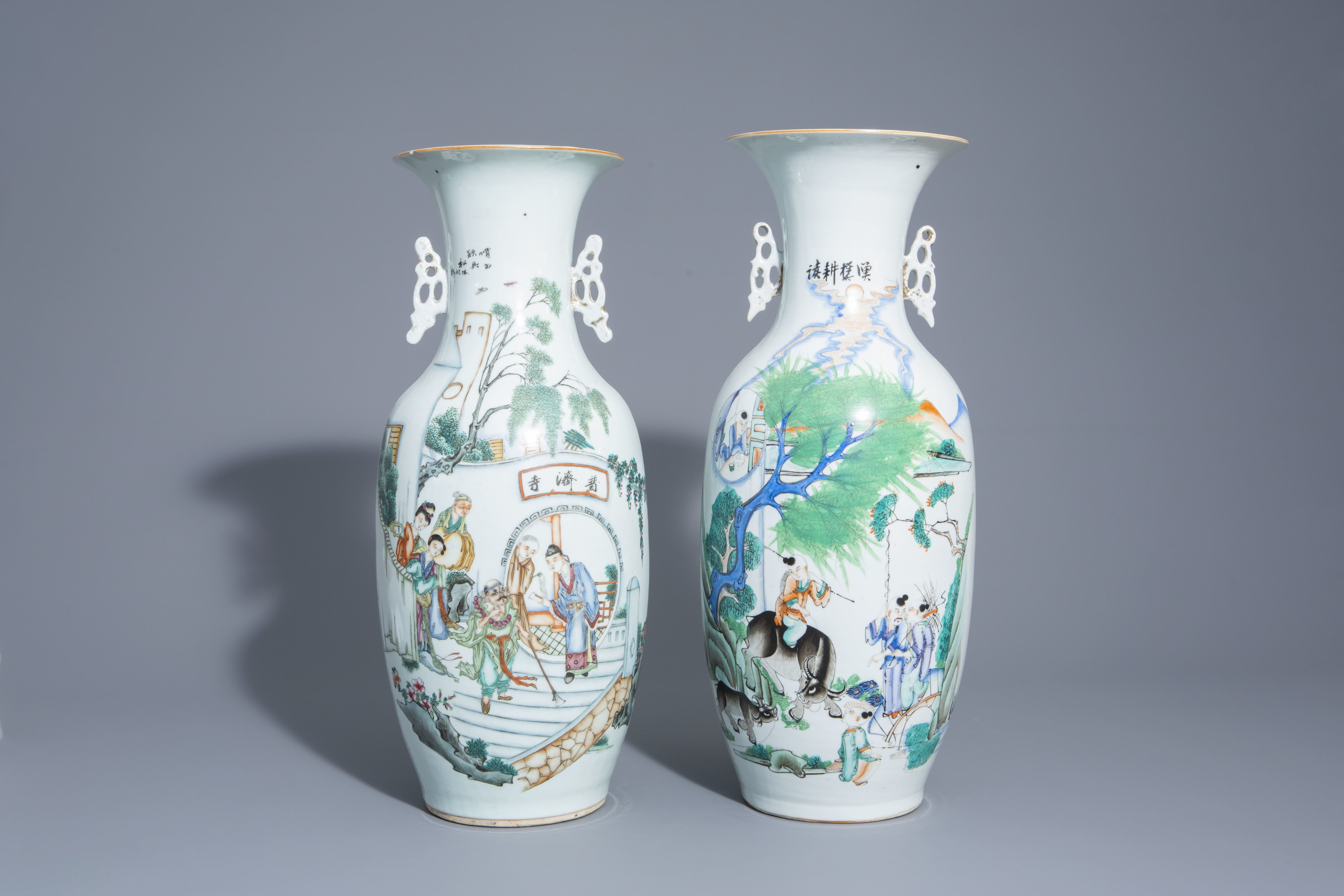 Two Chinese famille rose vases with figures, 19th/20th C. - Image 2 of 7