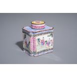 A Chinese Canton enamel tea caddy and cover, Qianlong