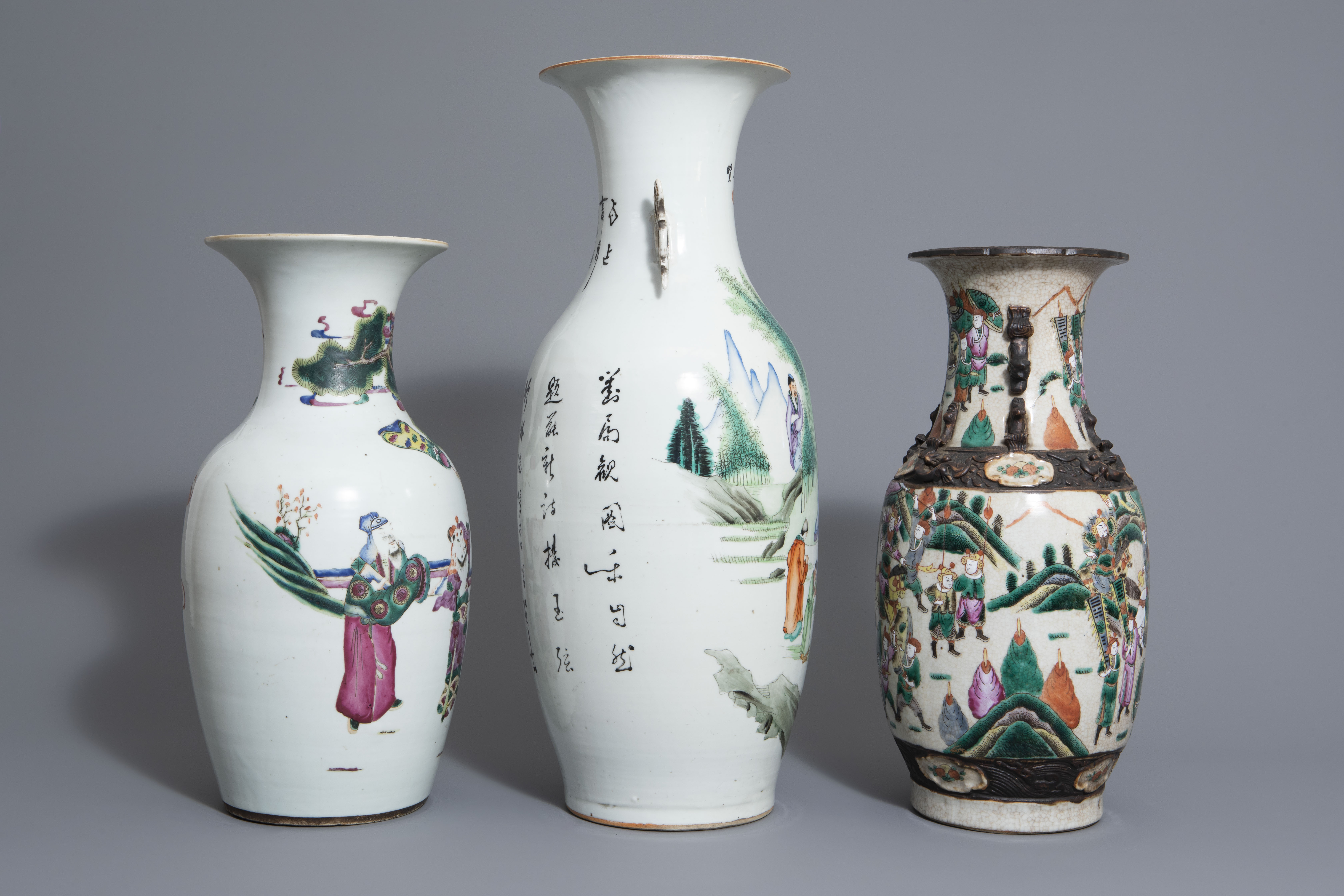 Three Chinese famille rose and Nanking crackle glazed vases, 19th C. - Image 3 of 7