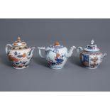Three Chinese Imari style teapots and covers with floral design, Kangxi/Qianlong
