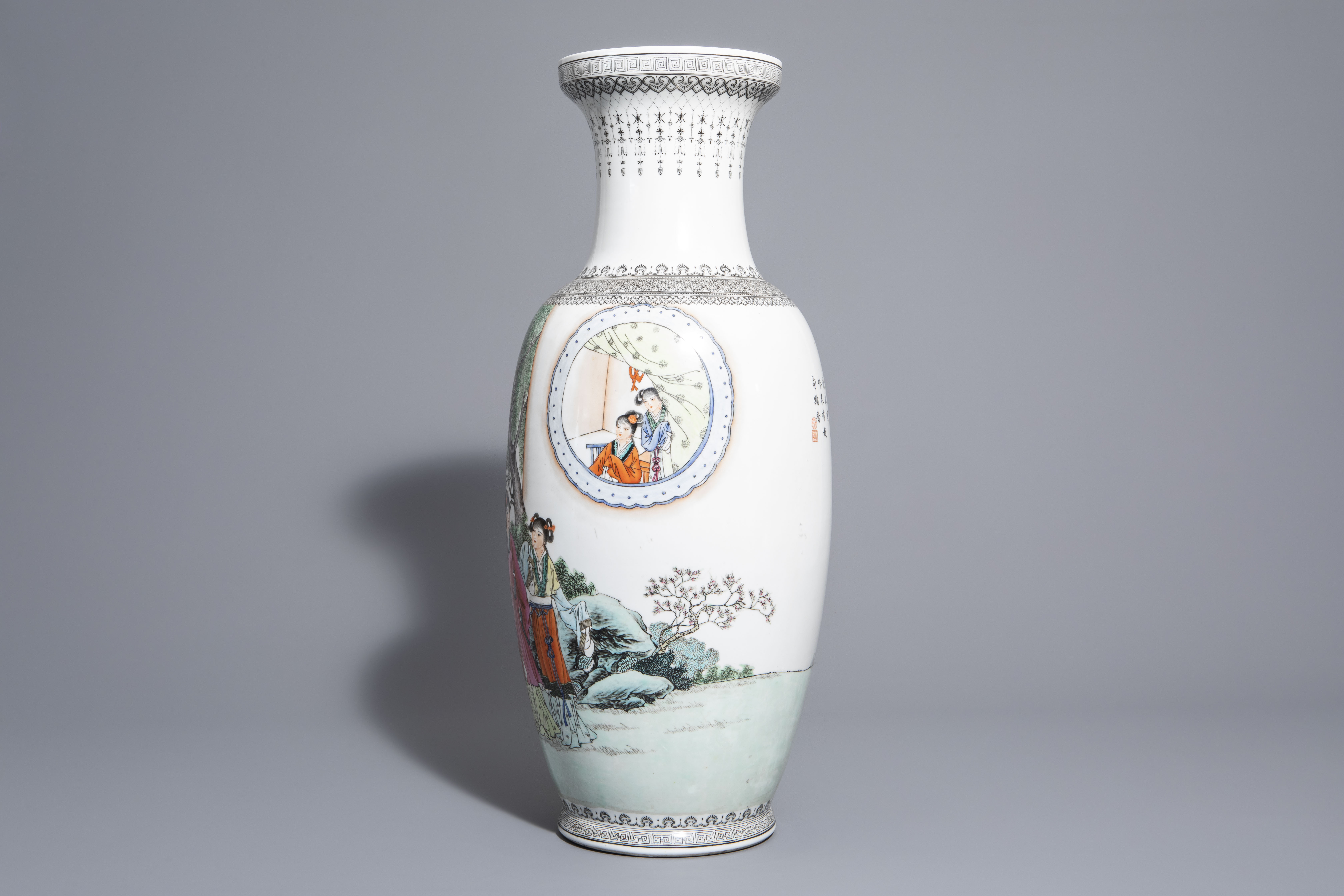 Three Chinese famille rose vases with different designs, 19th/20th C. and 20th C. - Image 5 of 13