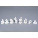 Eight Chinese Dehua blanc de Chine minature figures and whistles, Kangxi