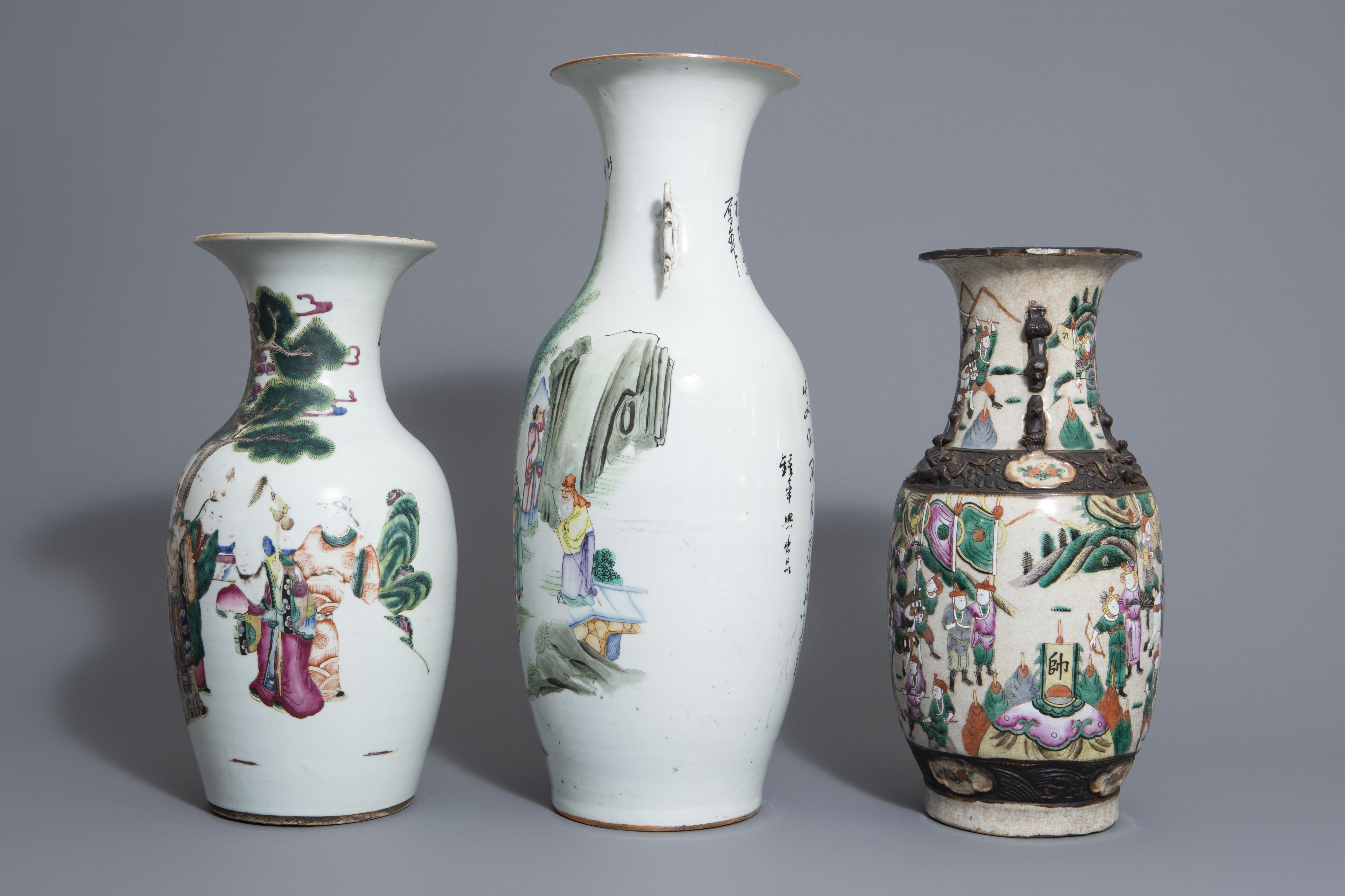 Three Chinese famille rose and Nanking crackle glazed vases, 19th C. - Image 5 of 7