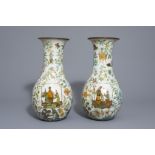 A pair of French or English glass decalcomania chinoiserie vases, 19th C.