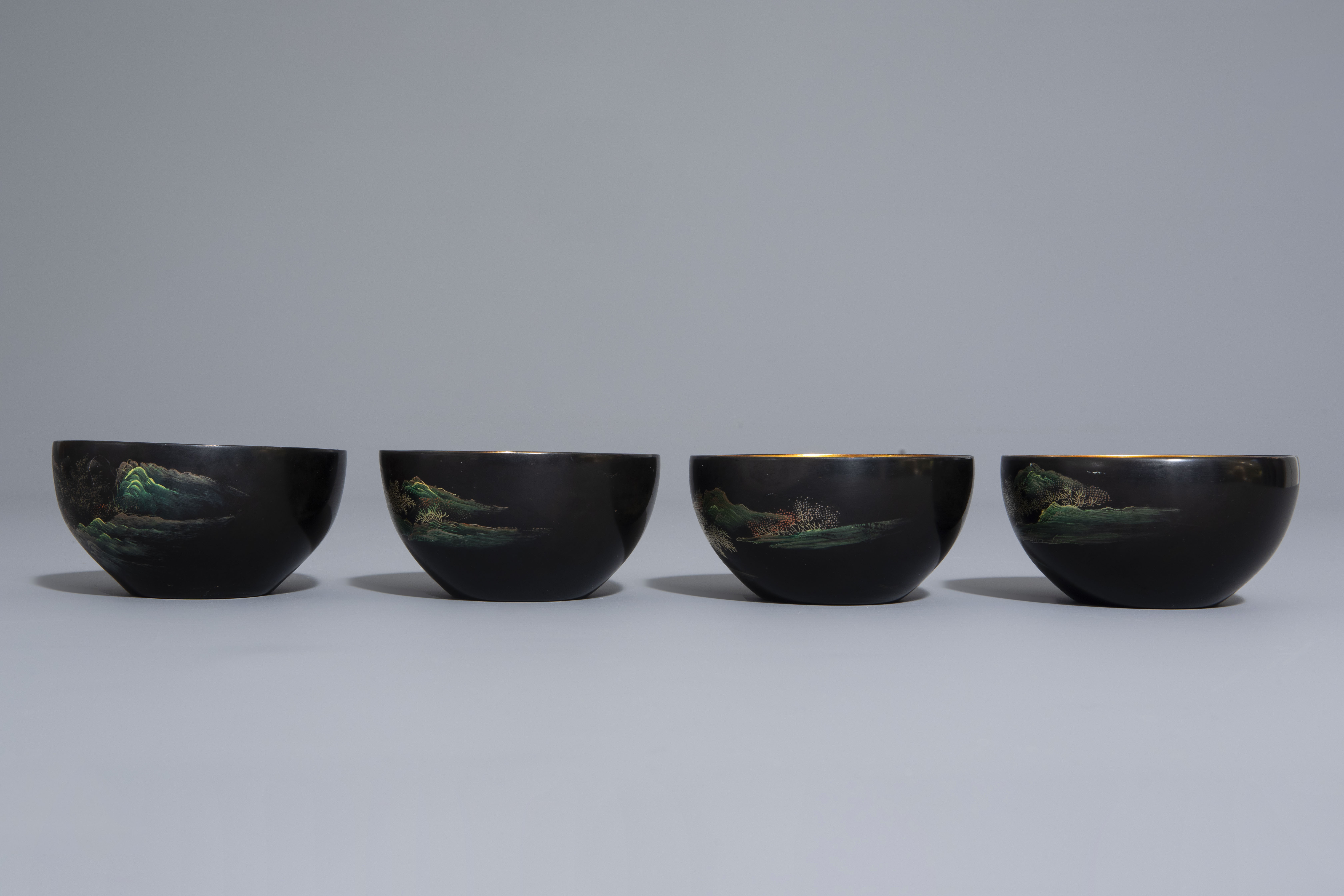 An extensive Chinese Foochow lacquer Shen Shao'an style coffee and tea service, 20th C. - Image 11 of 23