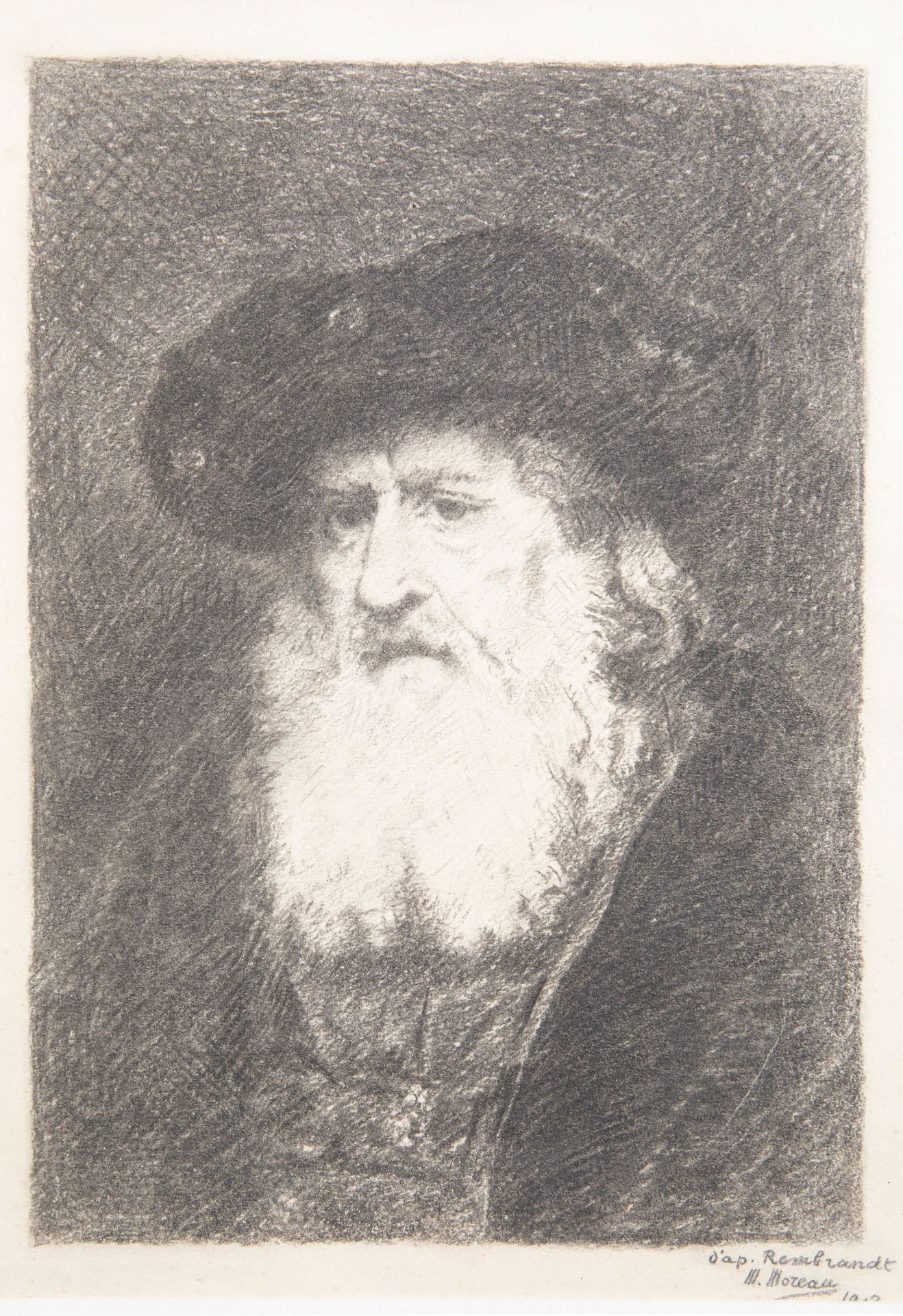 Max Moreau (1902-1992): Two men's portraits after Rembrandt, charcoal on paper, dated 1917 - Image 4 of 7