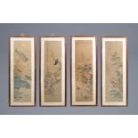 Chinese school, ink & colour on silk, Republic: four works w. birds and insects near blossoms