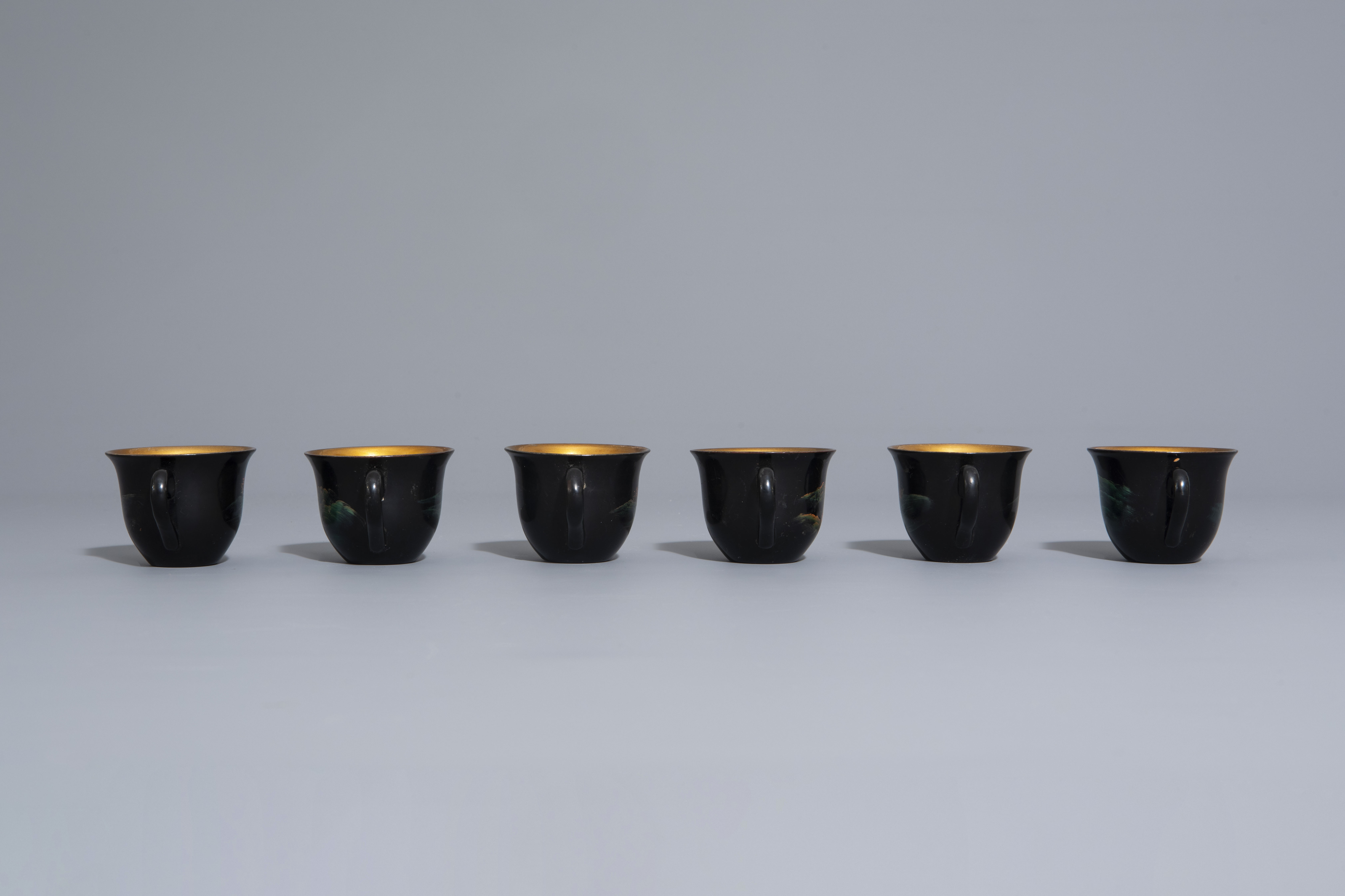 An extensive Chinese Foochow lacquer Shen Shao'an style coffee and tea service, 20th C. - Image 17 of 23