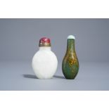 Two Chinese glass and jade snuff bottles, 19th/20th C.