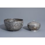 A Thai silver Bencharong bowl and a Chinese silver bowl and cover, 19th/20th C.