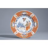 A Chinese Imari style plate with 'Dames au Parasol' after Cornelis Pronk, Qianlong