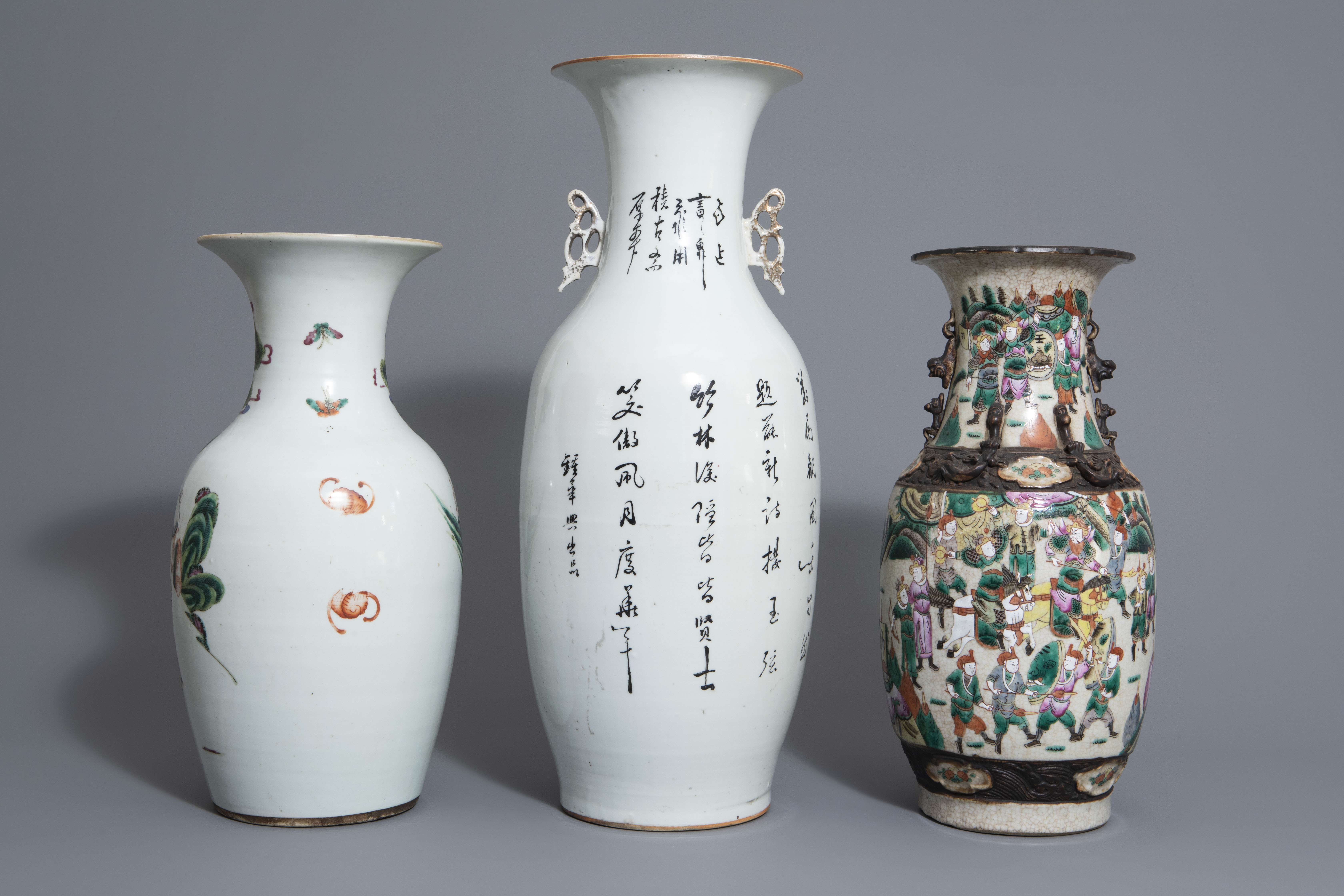 Three Chinese famille rose and Nanking crackle glazed vases, 19th C. - Image 4 of 7