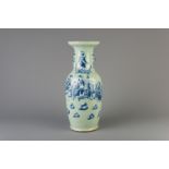 A Chinese blue and white celadon ground 'Immortals' vase, 19th C.