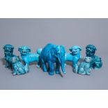 Seven Chinese monochrome turquoise models of animals, 19th/20th C.