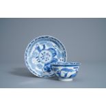 A Chinese blue and white French market cup and saucer, Kangxi