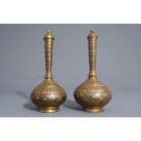 A pair of Indo-Persian niello bronze vases, 19th/20th C.