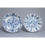 Two Chinese blue and white Swatow chargers with deer, Ming, 16th C.