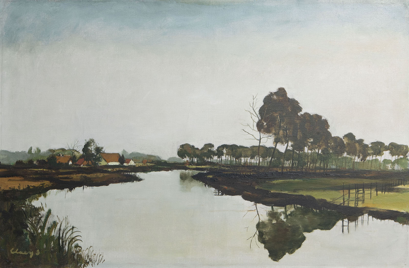 Albert Claeys (1889-1967): A Leie landscape, oil on canvas, with accompanying monograph