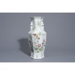 A hexagonal Chinese qianjiang cai vase with a bird among blossoming branches, 19th/20th C.