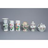 Six Chinese qianjiang cai and famille rose vases, 19th/20th C.