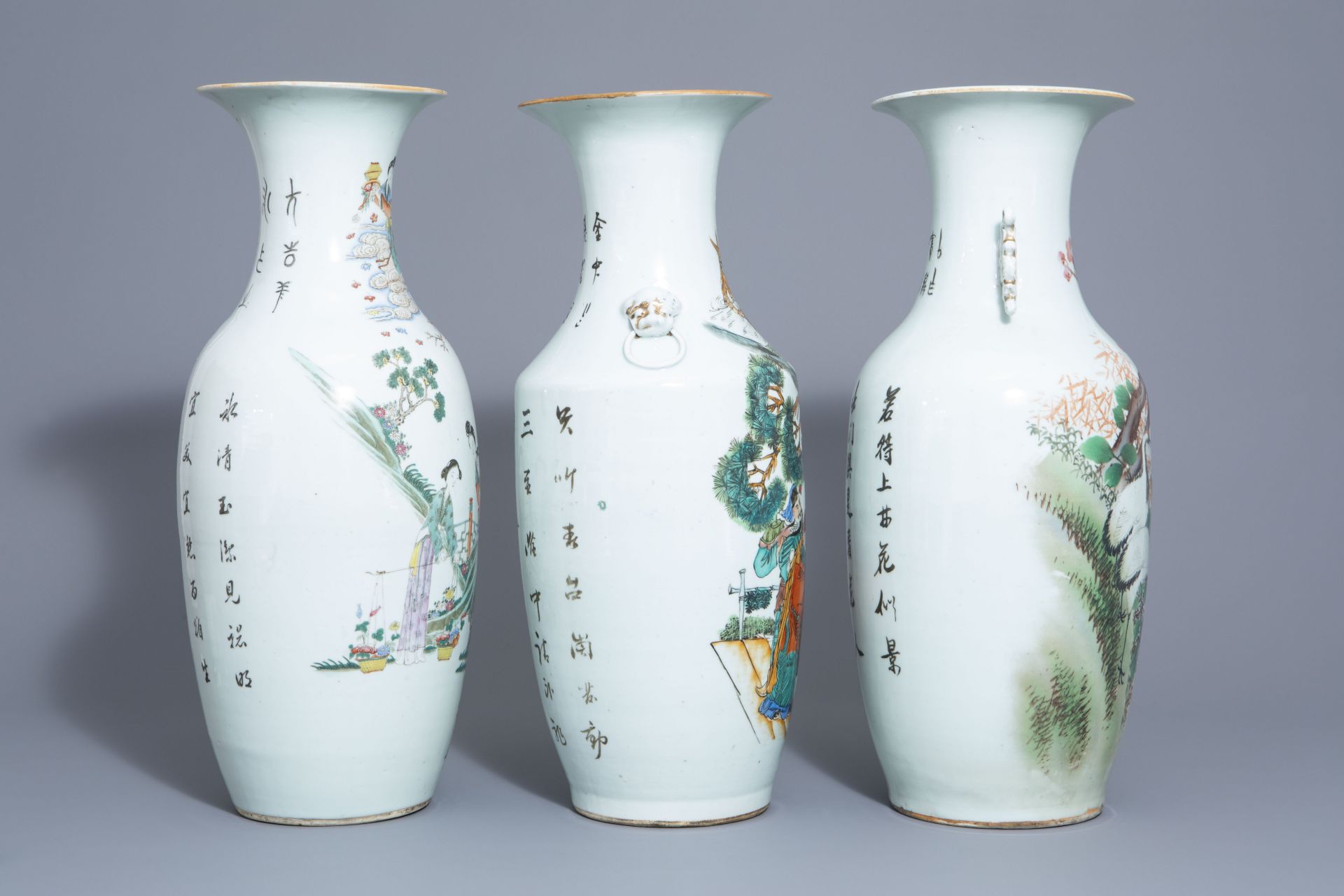 Three Chinese famille rose vases with different designs, 19th/20th C. - Image 2 of 6