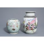 Two Chinese famille rose 'Immortals' and 'warrior' vases, Jiaqing and Republic