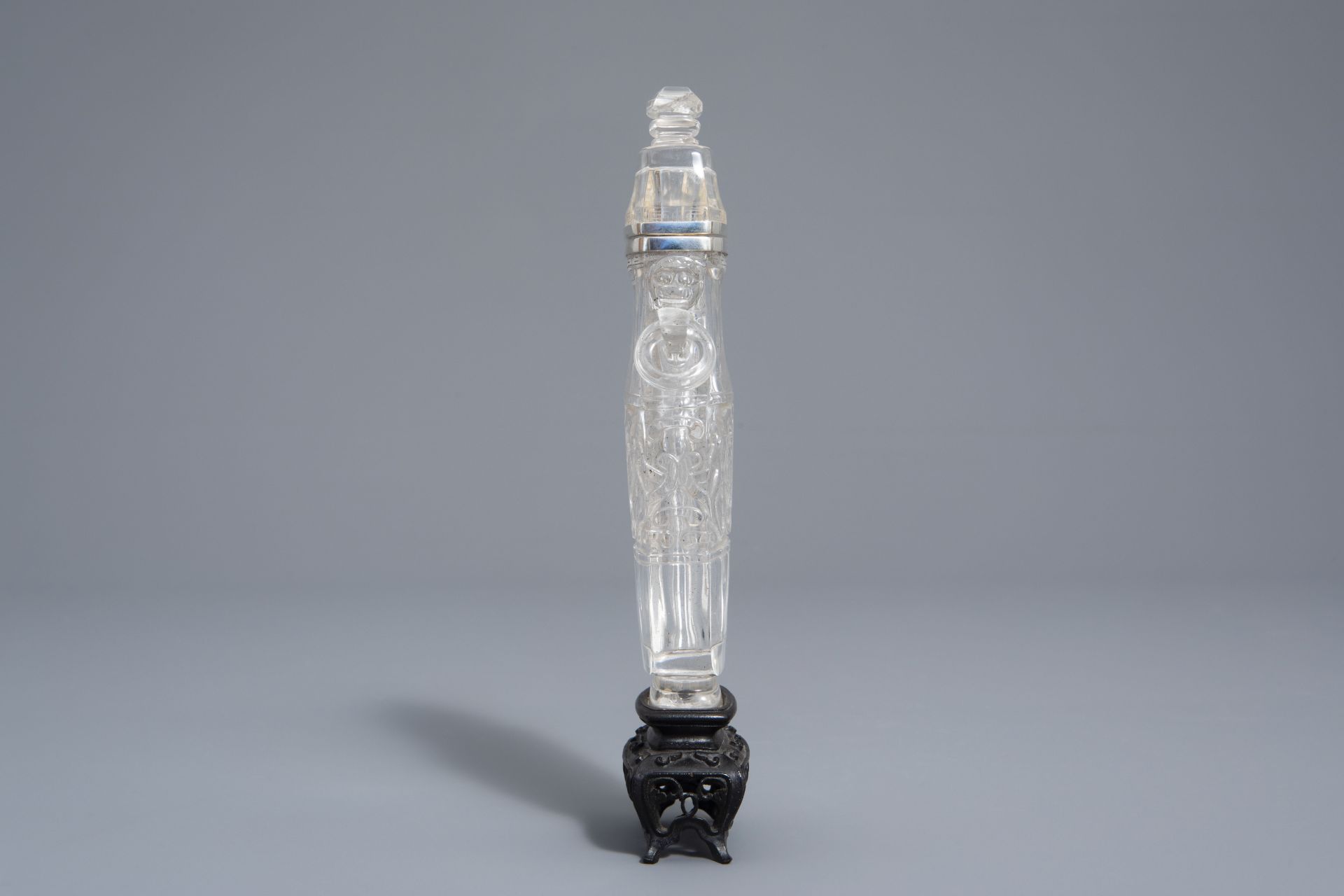 A Chinese silver mounted rock crystal vase and cover, 19th/20th C. - Image 5 of 9