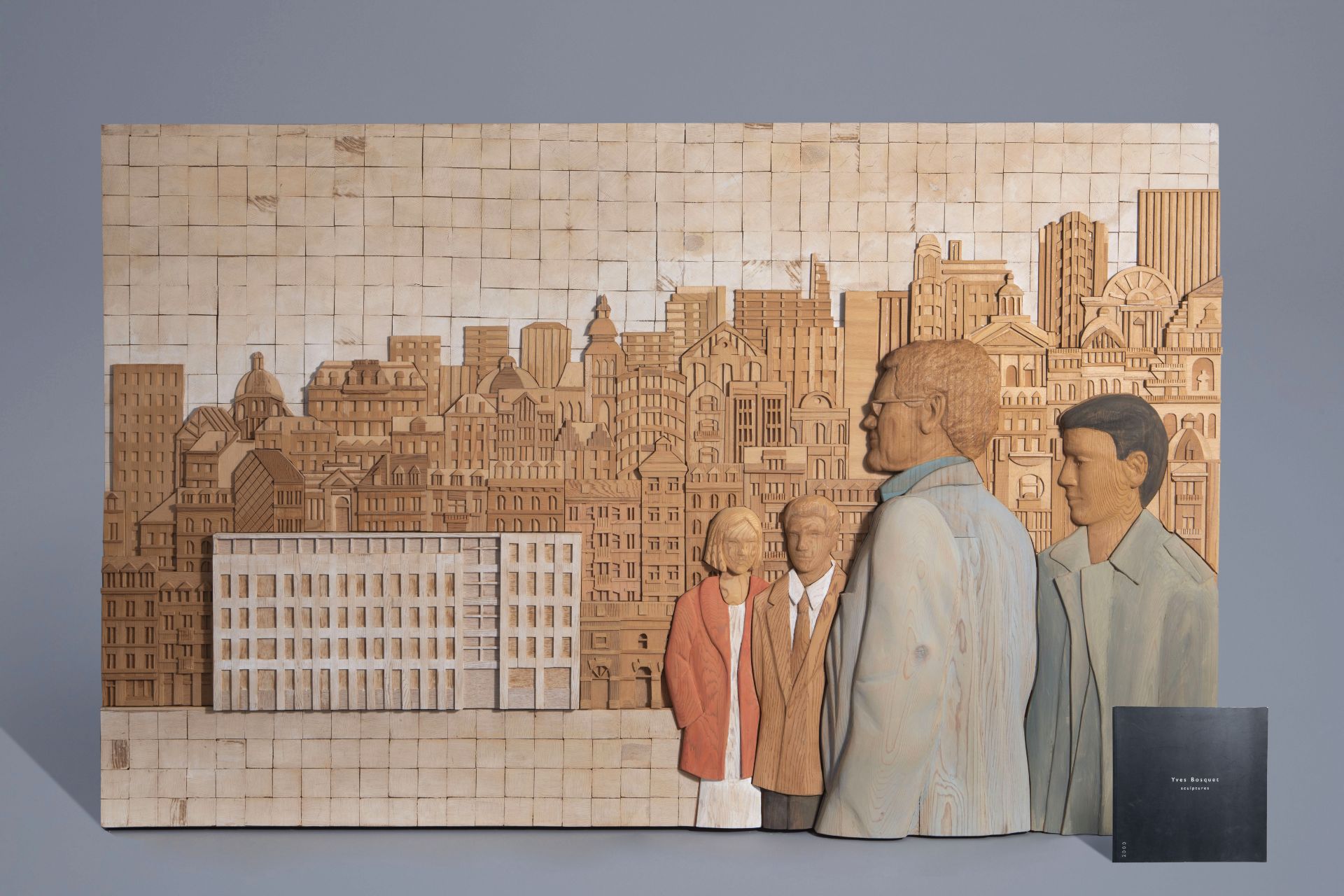 Yves Bosquet (1939): City life, polychrome painted wood sculpture, with accompanying monograph