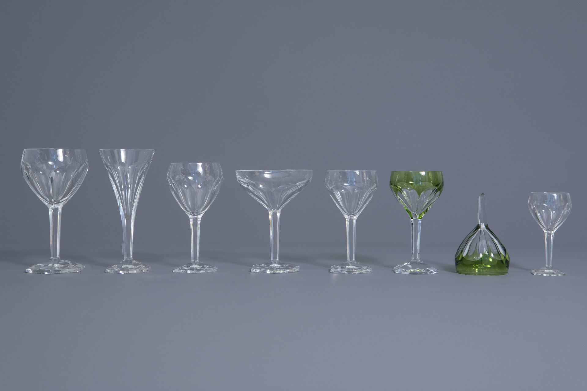 A collection of crystal cut champagne, water, whine and liquor glasses, Val-Saint-Lambert, 20th C. - Image 3 of 9
