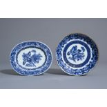Two Chinese blue and white dishes with floral design after Maria Sybilla Merian, Qianlong