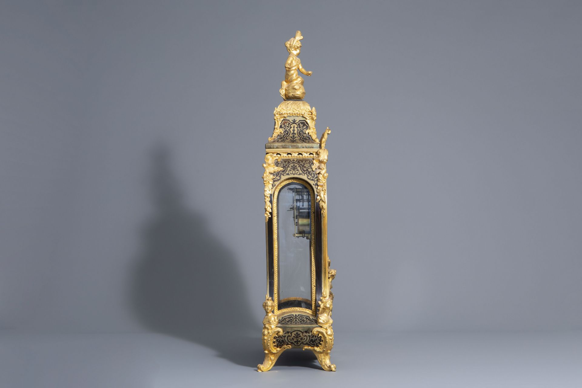 French gilt bronze tortoise & brass marquetry Boulle cartel clock, Cailliard ˆ Paris, 18th/19th C. - Image 4 of 21