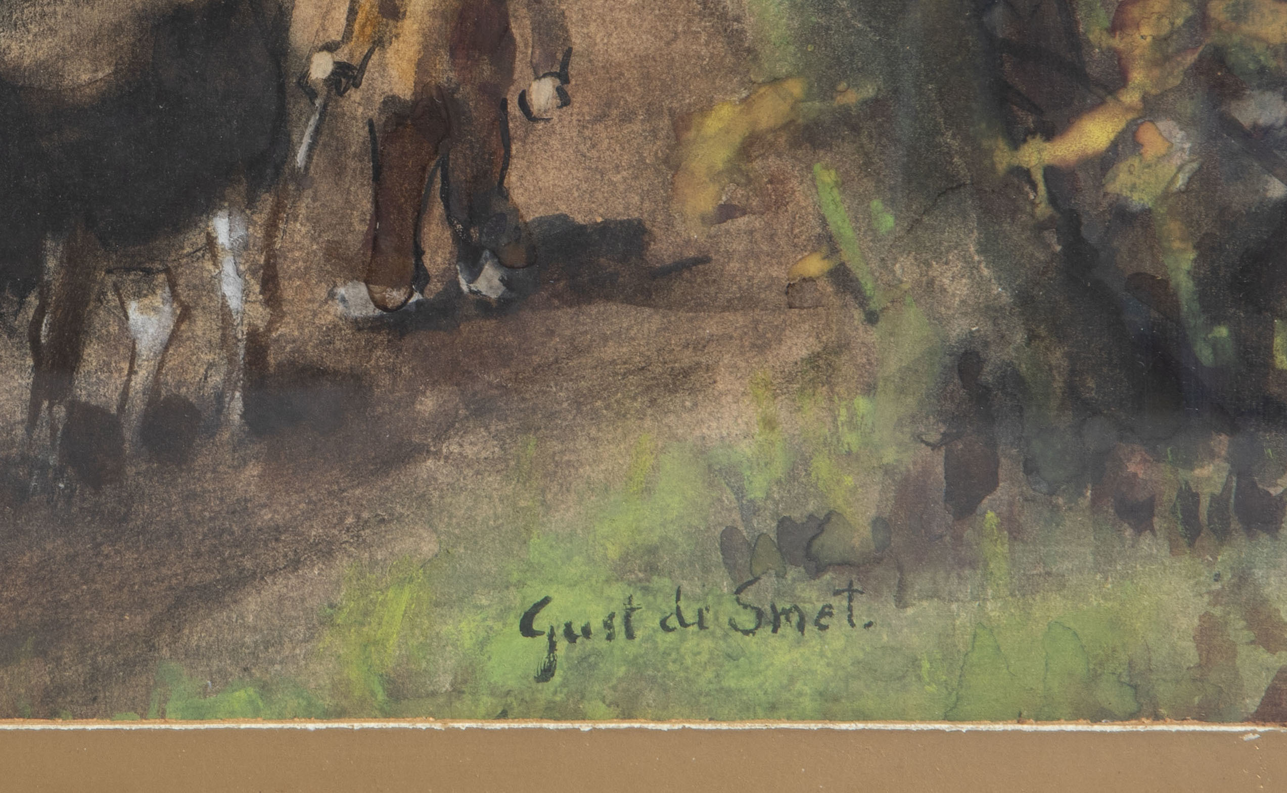 Gust de Smet (20th C.): Shepherd with his herd, watercolour on paper - Image 3 of 4