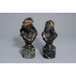 After Piat: Pair of busts after the antiques, patinated and gilt bronze on a marble base, 19th C.